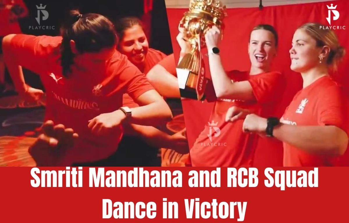 RCB players, including Smriti Mandhana, celebrating after winning with joyful dances on the field