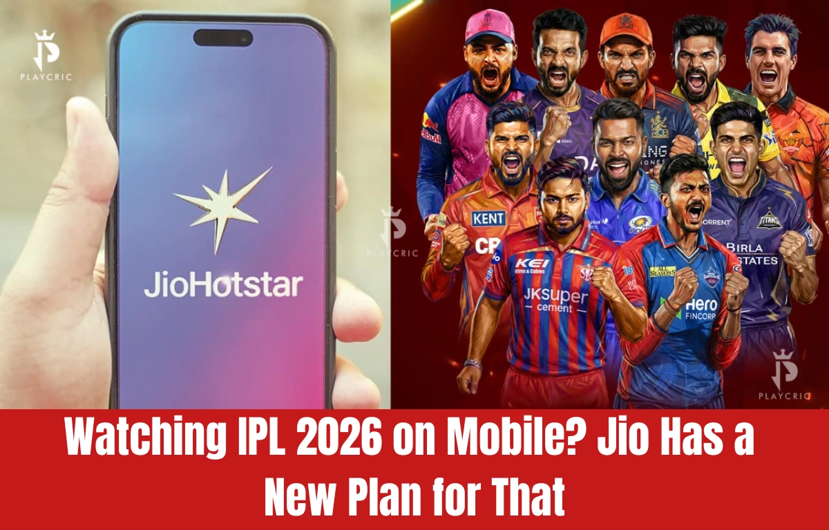 Fan watching IPL 2026 live on mobile using Jio Hotstar streaming with Jio’s new recharge plans.
