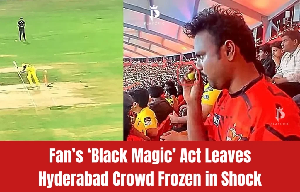 Black Magic Fan Viral moment in IPL 2026 SRH vs CSK match shows a fan ritual in stands followed by a wicket that shocked Hyderabad crowd.