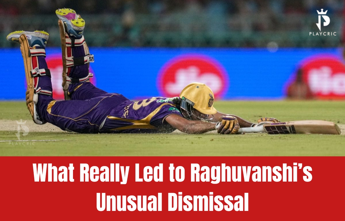 Angkrish Raghuvanshi diving mid-run during IPL, leading to obstructing-the-field dismissal, KKR’s costliest moment of the match.