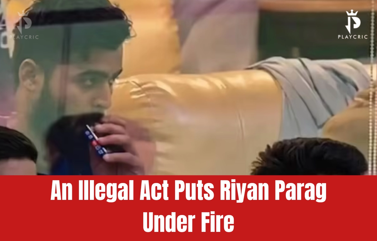 Riyan Parag in RR dressing room during IPL 2026, involved in vaping controversy that led to fine and demerit point.