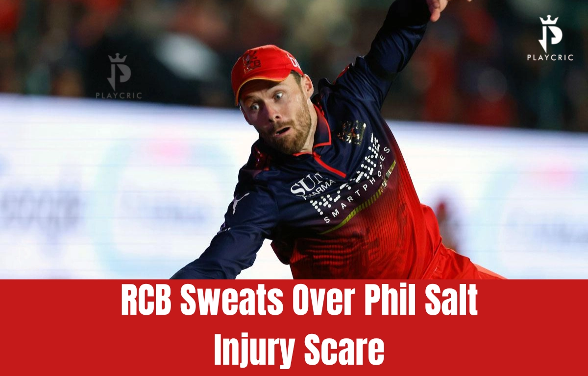 Phil Salt leaving the field after finger injury during IPL 2026, leading to UK scans and concerns for RCB.